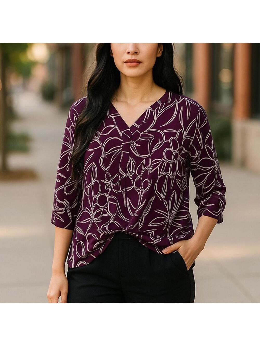 Anthropologie Akemi + Kin Purple Floral Tie Sleeve Boho Blouse XS